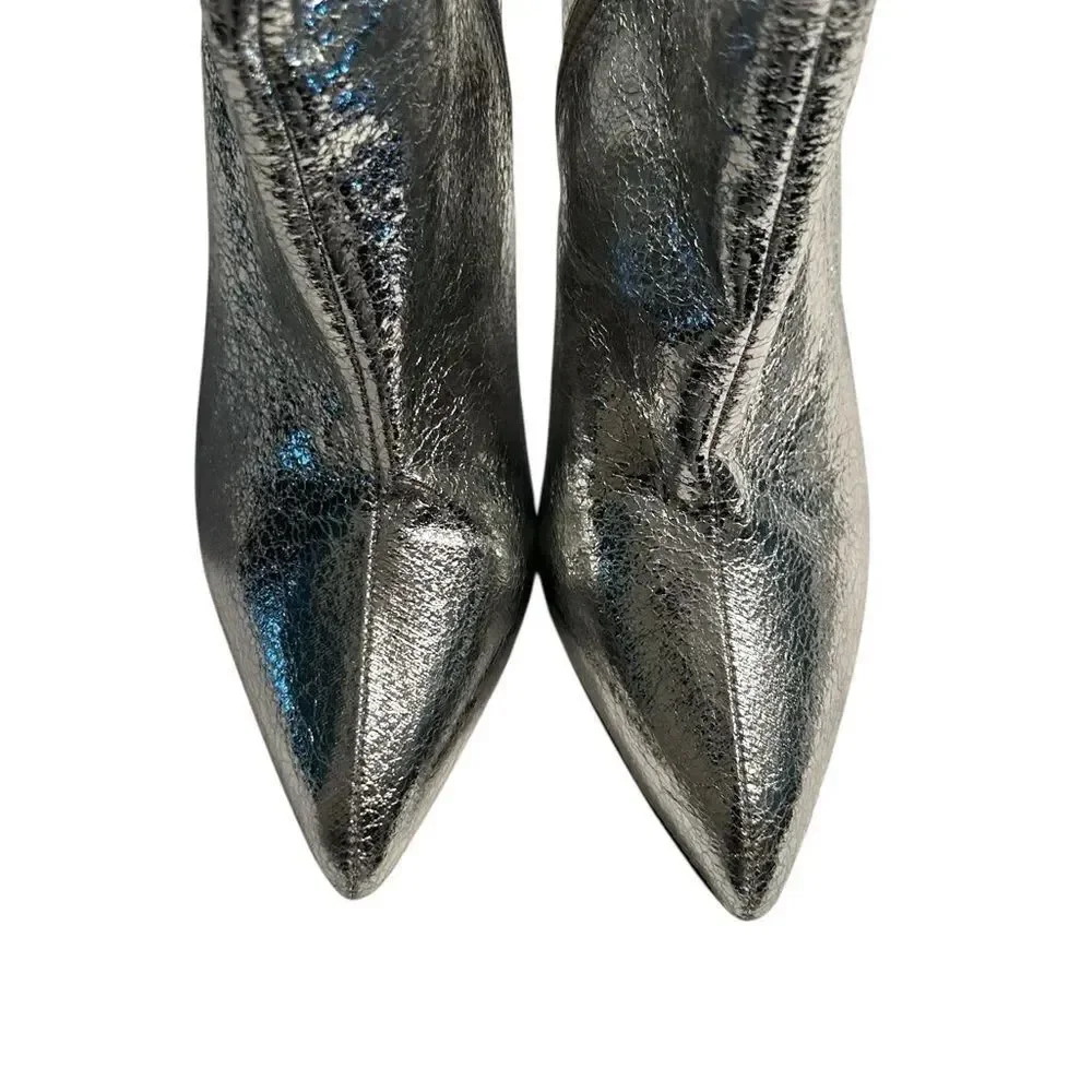 Mia Cracked Silver Metallic Stiletto Heel Dress Boots(Size 7M)